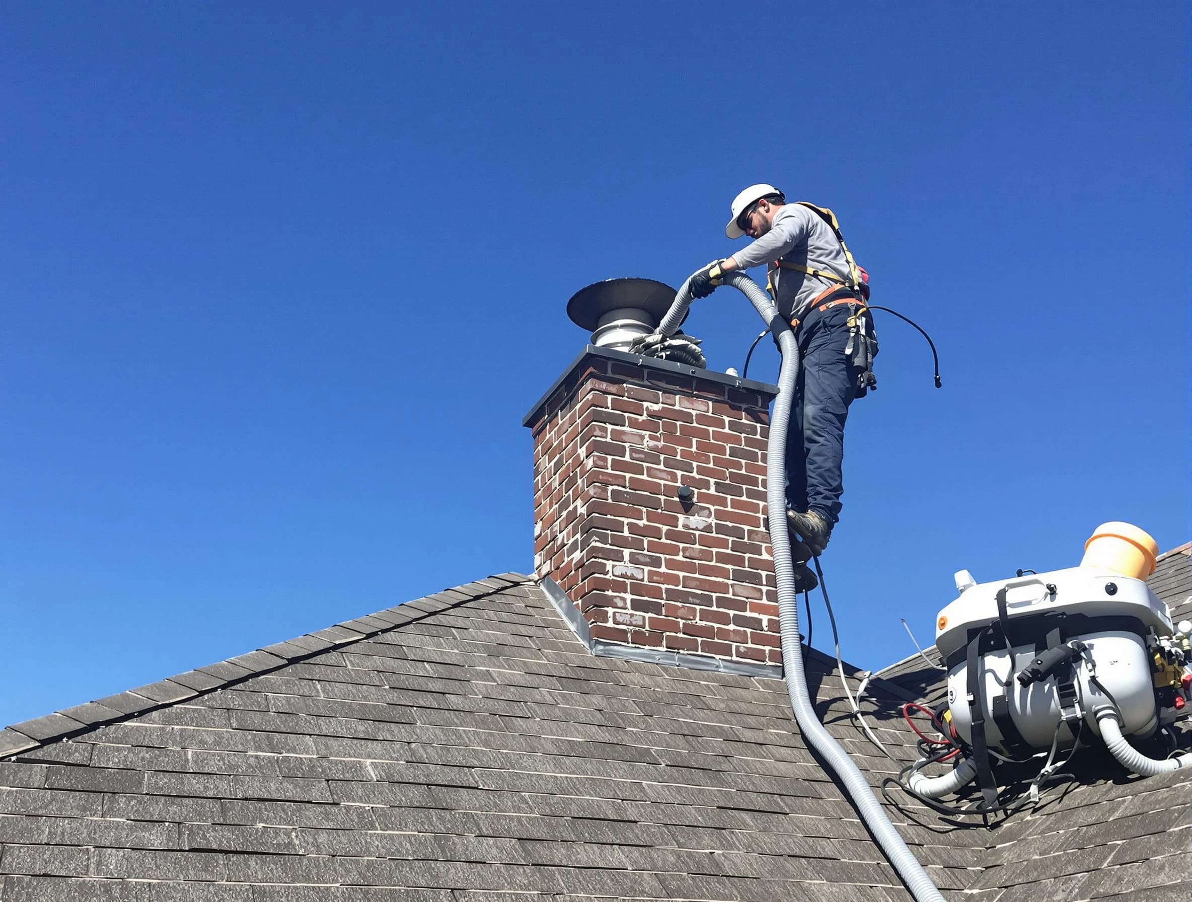 Dedicated Fairfield Chimney Sweep team member cleaning a chimney in Fairfield, AL