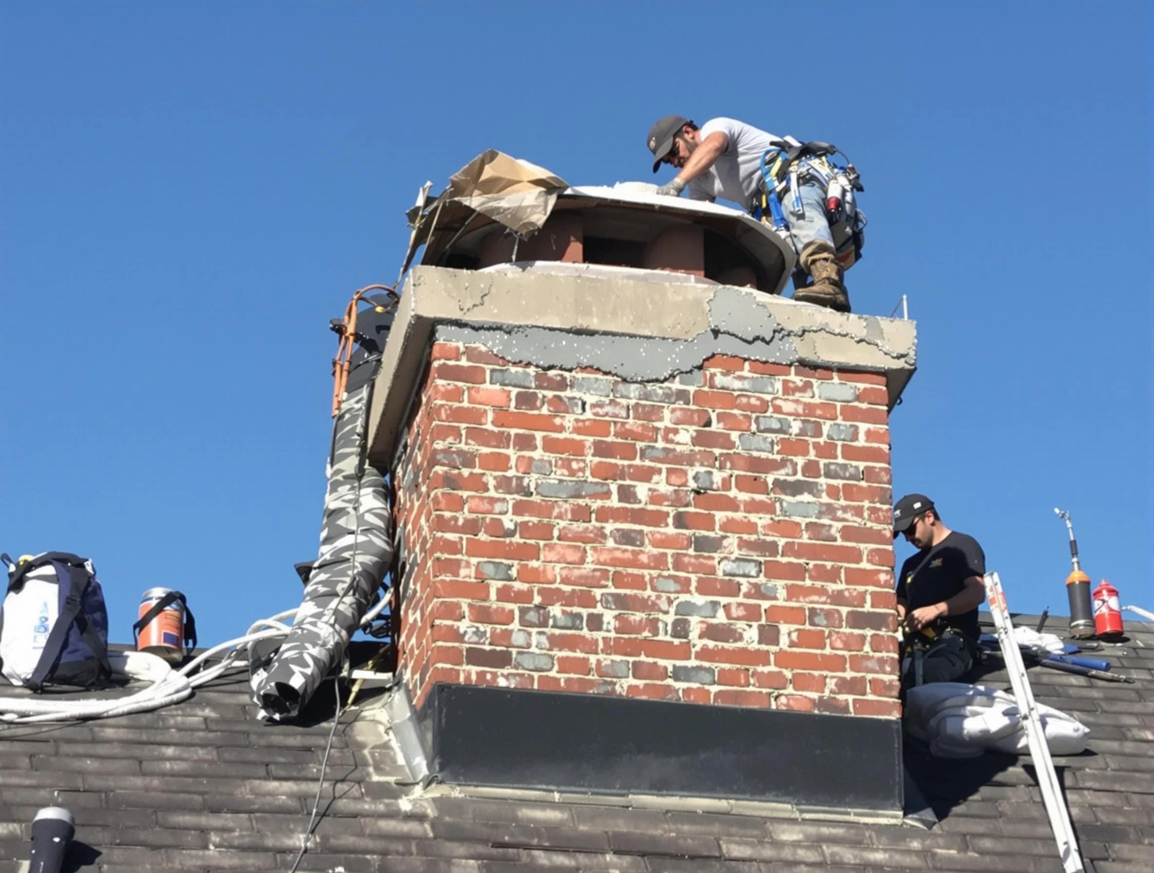 Fairfield Chimney Sweep installing a custom chimney crown in Fairfield, AL