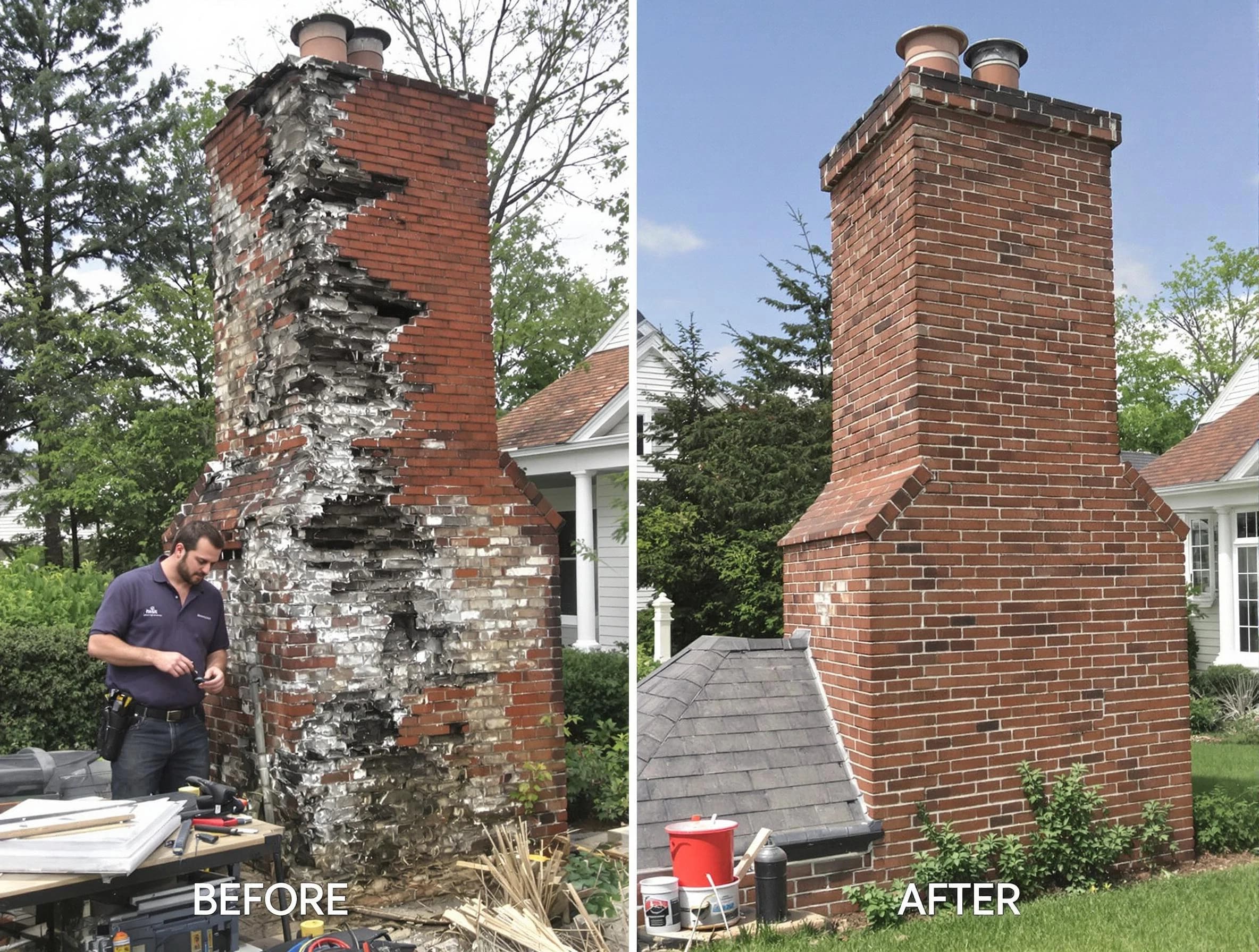 Fairfield Chimney Sweep performing a full chimney restoration in Fairfield, AL