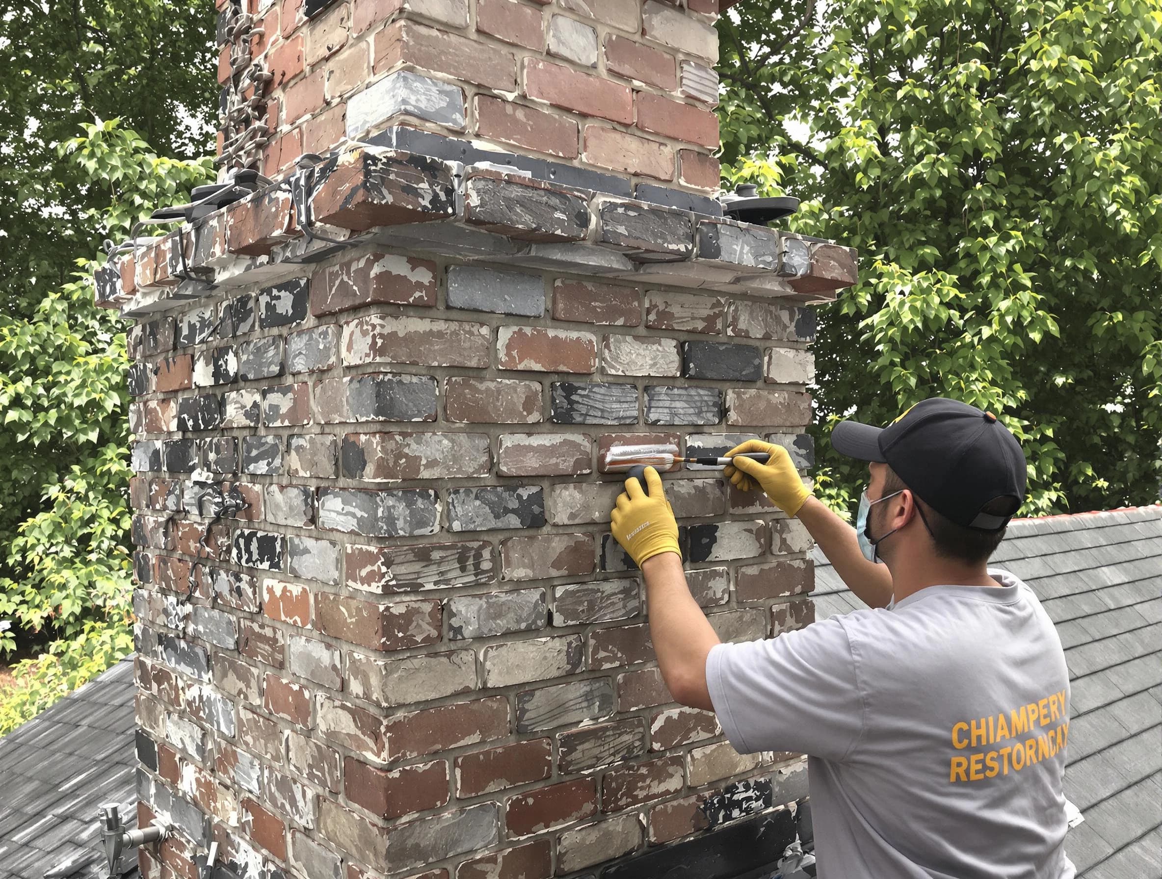 In-progress chimney restoration by Fairfield Chimney Sweep in Fairfield, AL