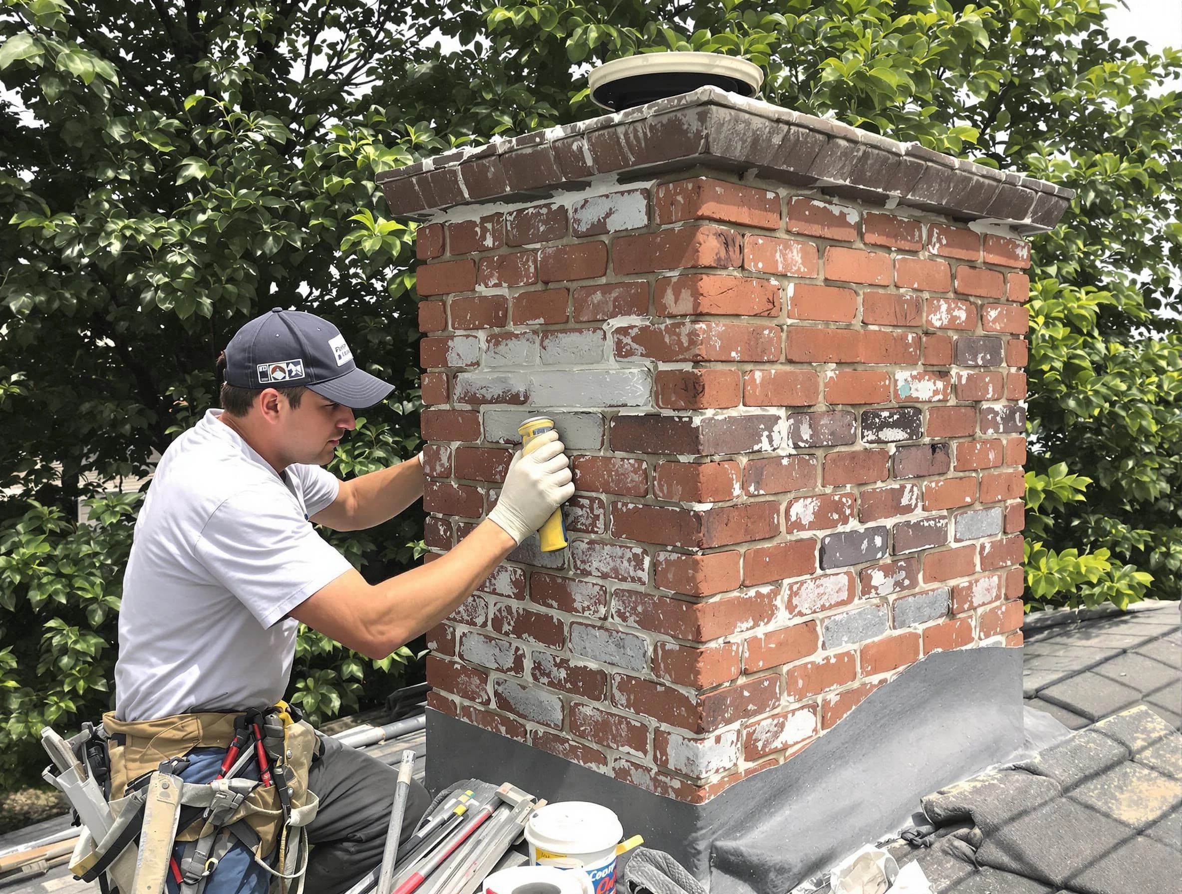 Fairfield Chimney Sweep restoring an aging chimney in Fairfield, AL
