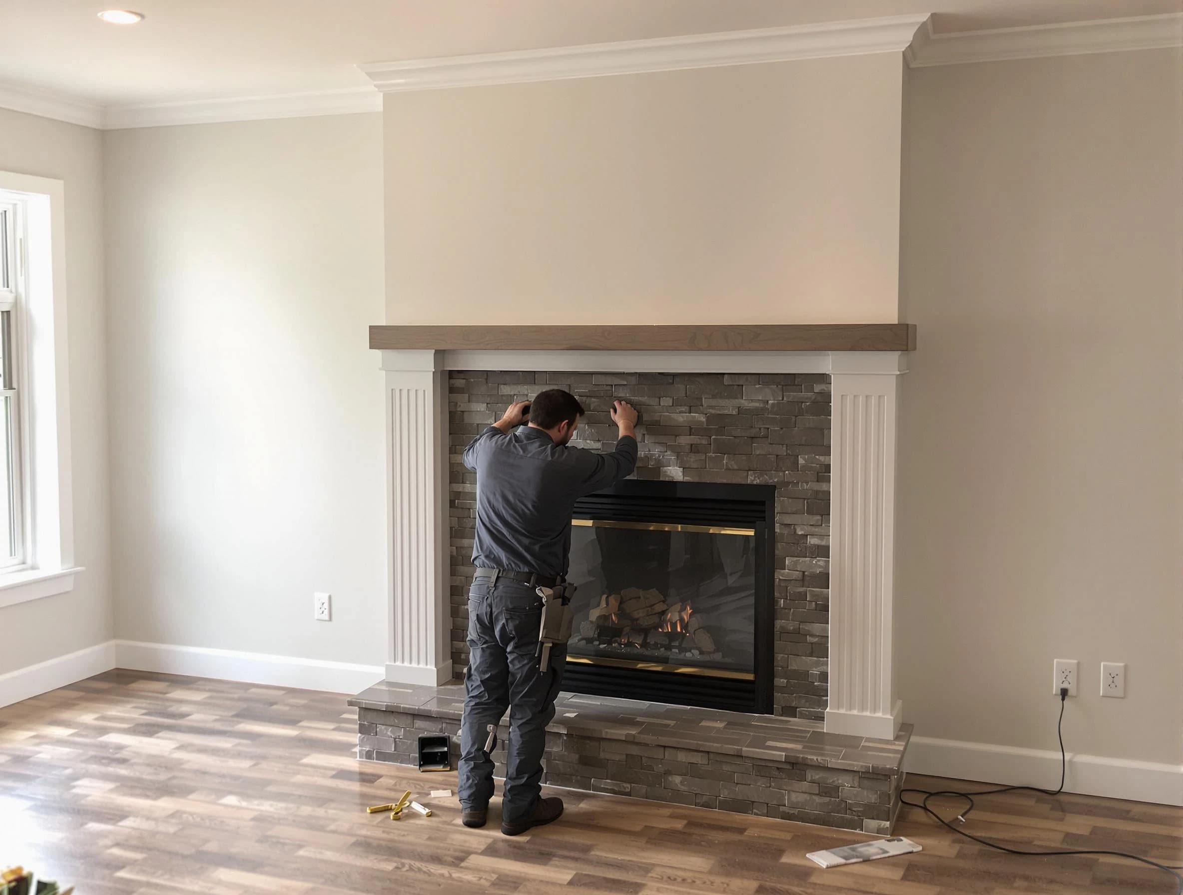 Fairfield Chimney Sweep finishing a custom fireplace install in Fairfield, AL