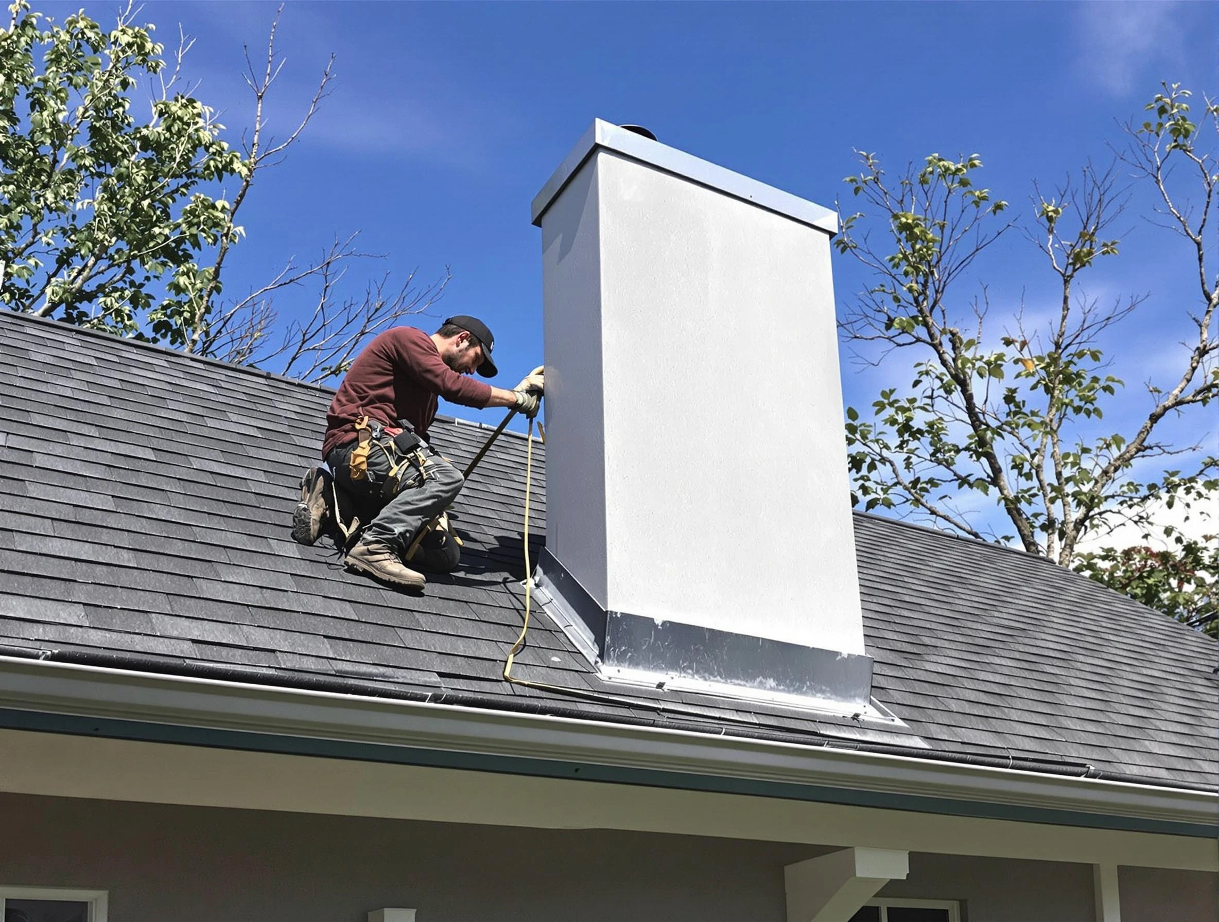 Fairfield Chimney Sweep team member finishing chimney construction in Fairfield, AL
