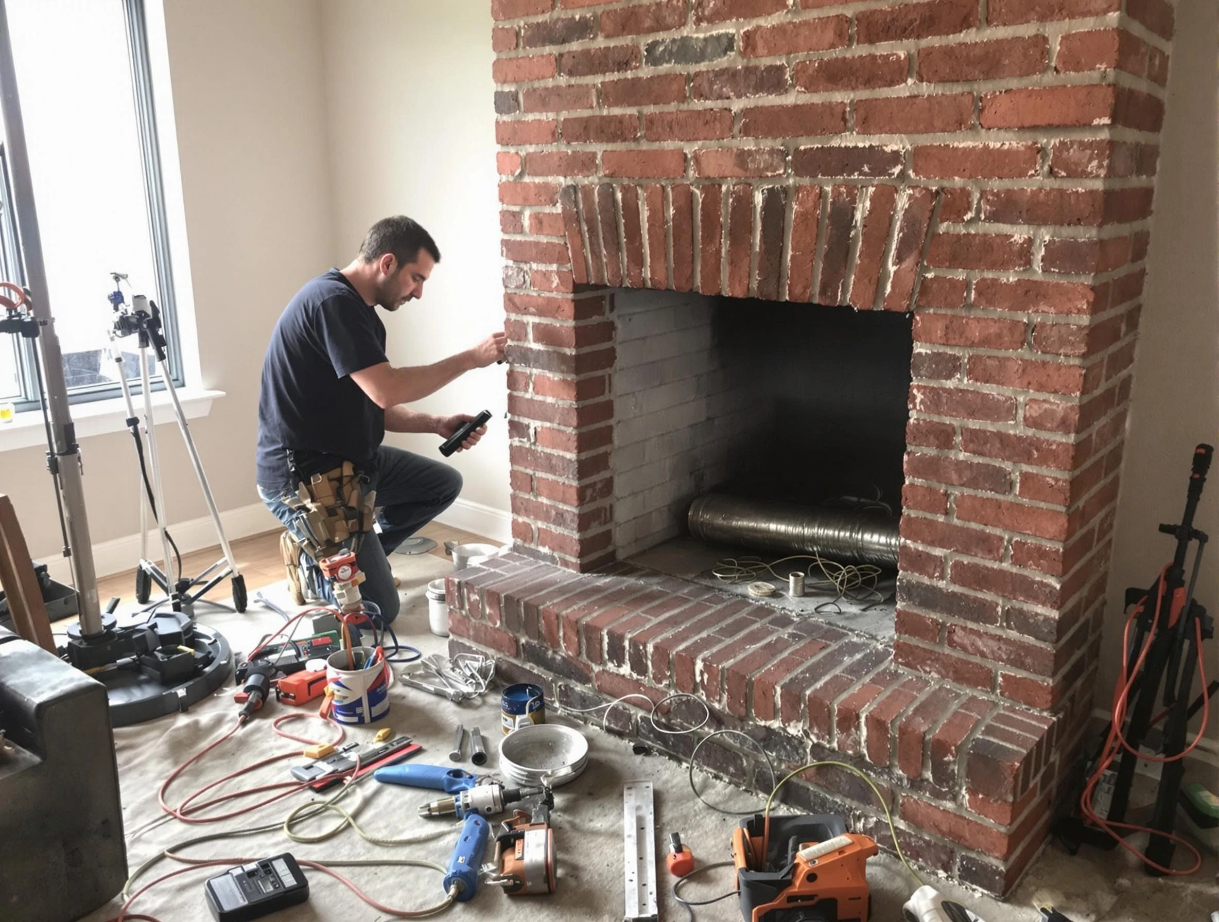 Fairfield Chimney Sweep specialist finalizing chimney liner service in Fairfield, AL